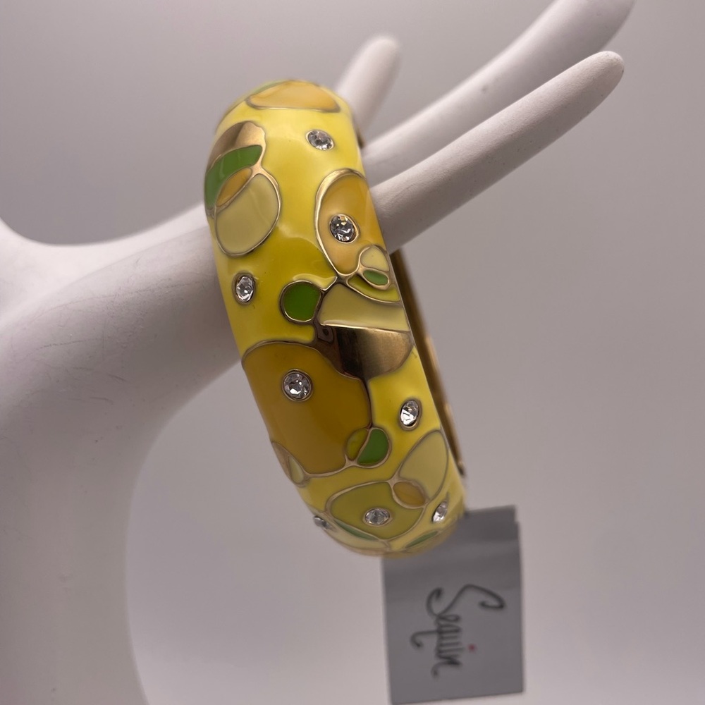 Sequin Yellow and Green Enamel Bangle Bracelet